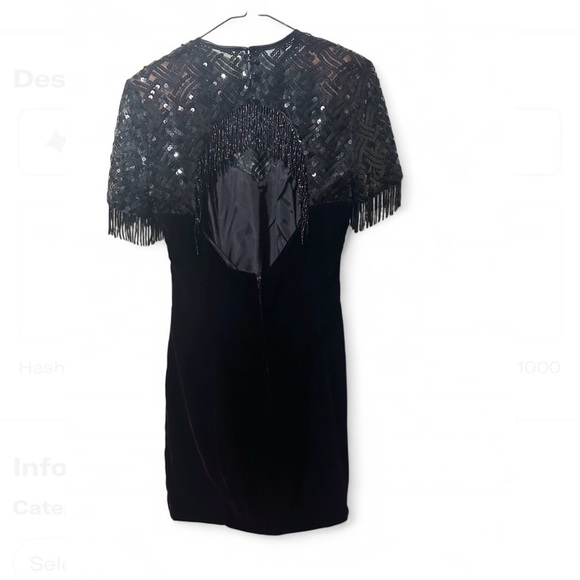 Vintage Red Black Velmet short sleeve Dress with Sequins and Fringe - Picture 3 of 6